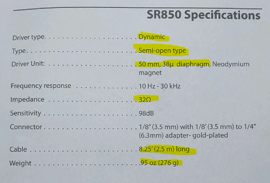 Samson sr850 online specs